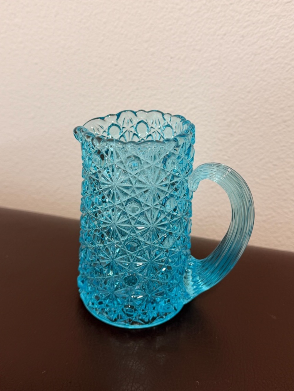 Blue Pressed Glass Creamer Pitcher - Elegant Textured Design